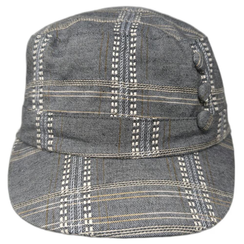 Toucan Collection Army Cap Gray One Size Plaid Pattern Decorative Button Hat